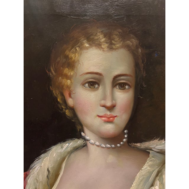 Textile Vintage 1970s Unframed 20 Inch X 24 Inch Romantic European Style Oil Portrait of Woman – Classical Salon Style For Sale - Image 7 of 13