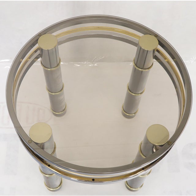 Romeo Rega Late 20th Century Chrome Brass Smoked Glass Round Side Table Stand For Sale - Image 4 of 10