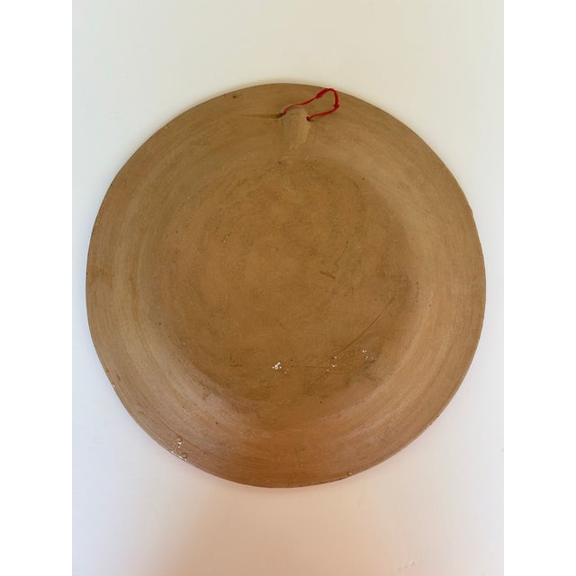 Vintage Hand Painted Terracotta Mexican Wedding Plate With Aztec Calandar For Sale - Image 11 of 11