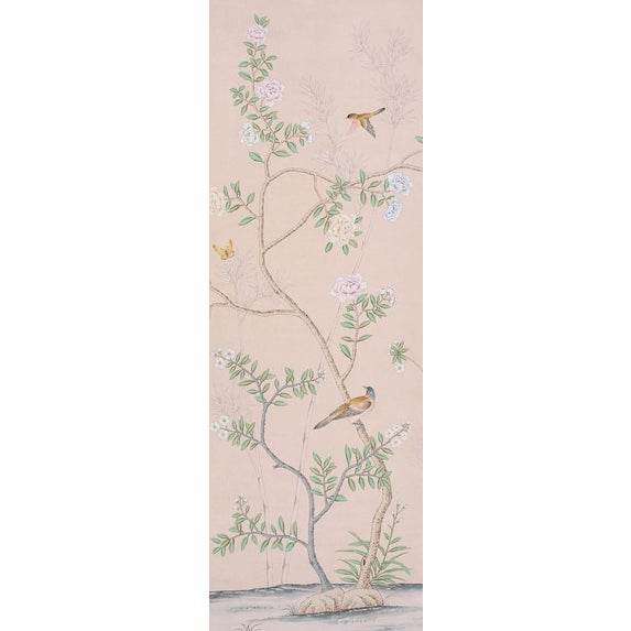 Paper Handpainted Silk Wallpaper, Chinoiserie Birds and Bamboo, Chinoiserie Handmade Wallpaper Mural - Set of 4 For Sale - Image 7 of 12