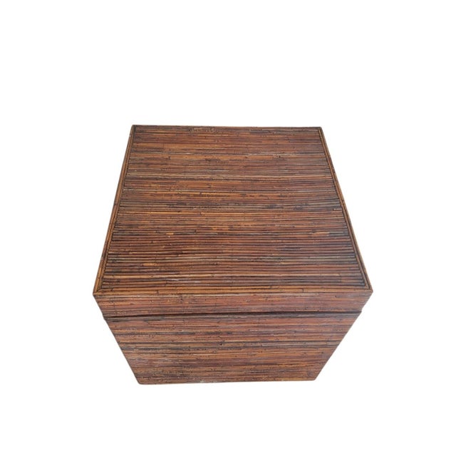 Mid-Century Modern Large Vintage Pencil Reed Gabriella Crespo Style British Colonial Storage Cube Side Table For Sale - Image 3 of 7