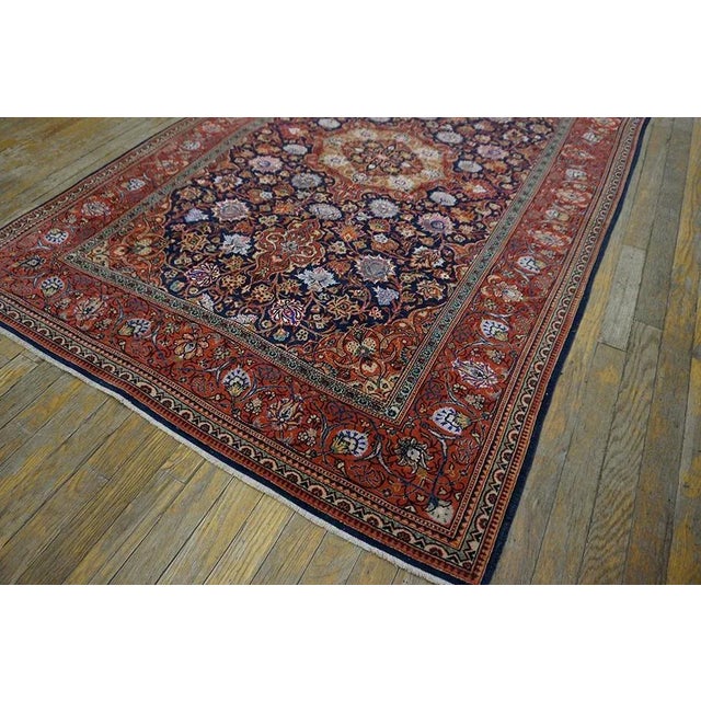 1920s Blue Navy Medallion Antique Persian Silk & Wool Kashan Carpet 4'4" X 6'6' Rug For Sale - Image 10 of 13