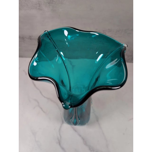 Murano Vintage Murano Style Timothy E. Landers Hand Blown Teal/Aqua Blue Sommerso Glass Vase For Sale - Image 4 of 6