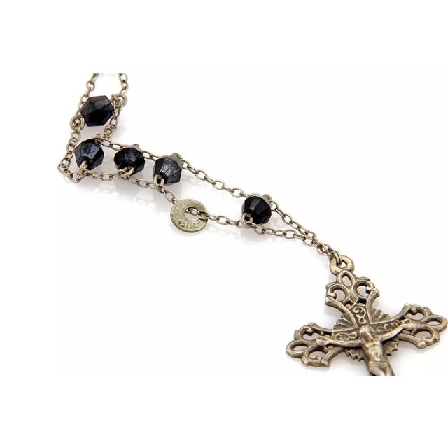 Black Onyx Beads 800 Silver Cross Rosary Pendant Necklace For Sale - Image 8 of 8