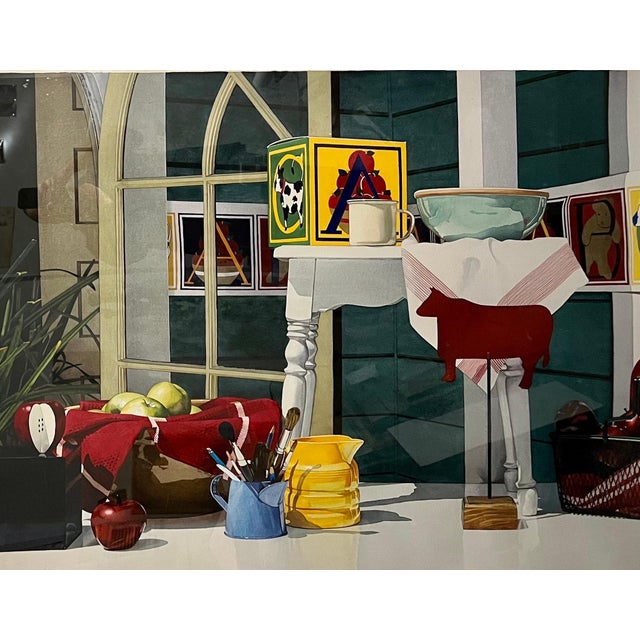 1980s Michael Beck, Large Photo Realist Pop Art Watercolor Painting Children's Toys Teddy Bear Block, 1986 For Sale - Image 5 of 18