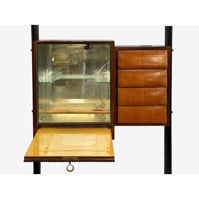Italian Modern, Floor to Ceiling Bookcase, Stained Wood, Glass, Italy, 1940s For Sale - Image 16 of 18