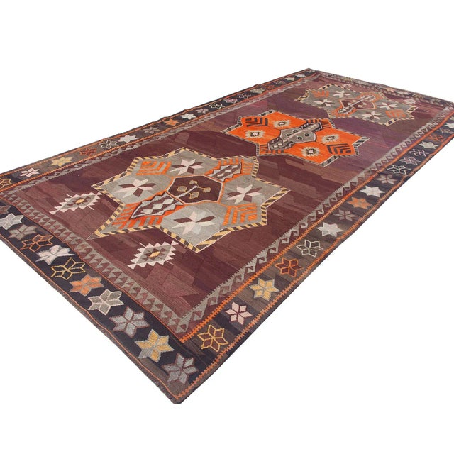 Large Vintage Turkish Kars Kilim Rug For Sale - Image 4 of 6