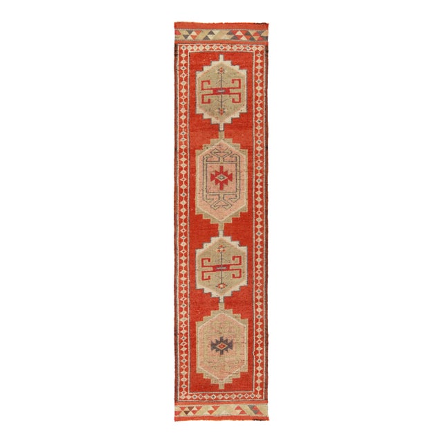 Textile 1950s Vintage Tribal Runner in Red, Beige and Pink Medallion Patterns For Sale - Image 7 of 7