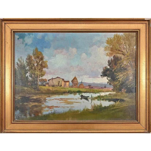 Giovanni Meroli, Landscape, Oil on Canvas, Mid-20th Century For Sale - Image 4 of 4