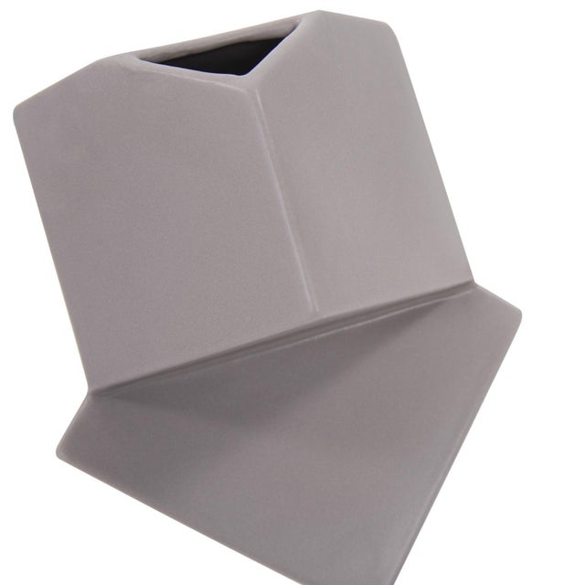 Taupe Ceramic Cubic Vase Small For Sale In Chicago - Image 6 of 8