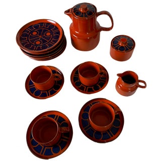 Vintage Orange Mellita Ceracron Ceramic Tea or Coffee Service, 1960s, Set of 17 For Sale