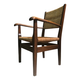 Vintage Dutch Oak and Rush Chair, 1930s For Sale