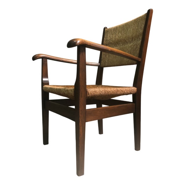 Vintage Dutch Oak and Rush Chair, 1930s For Sale