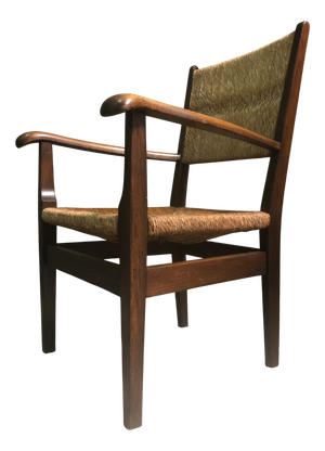 Vintage Dutch Oak and Rush Chair, 1930s