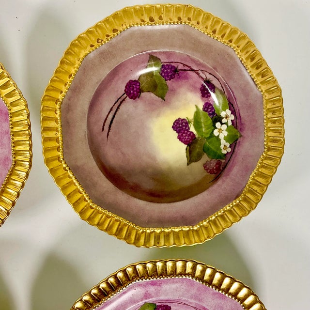 1961 Vintage Boho Chic Hollywood Regency Majolica Czechoslovakia Porcelain Gilded Bowls - Set of 6. For Sale - Image 6 of 14