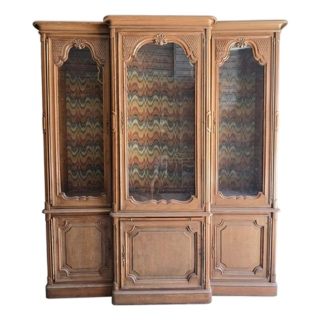 French Provincial Style Oak 3-Piece China Display Cabinet For Sale
