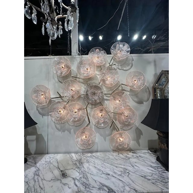 Gorgeous modern pale pink Murano glass and brass wall art. Makes an impressive statement. Fabulous!!