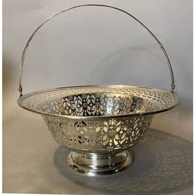 1930s Sterling Silver Reticulated Handled Brides Basket For Sale - Image 10 of 10