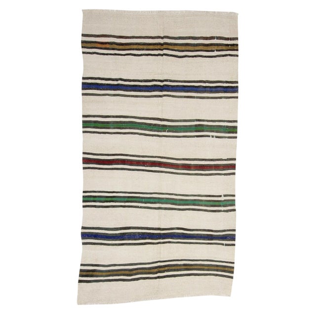 Vintage Striped Hemp Kilim Rug-4′11″ × 9′ For Sale