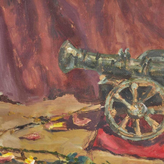 Puggioli, Antique Cannon, 1950s, Oil Painting For Sale - Image 3 of 8