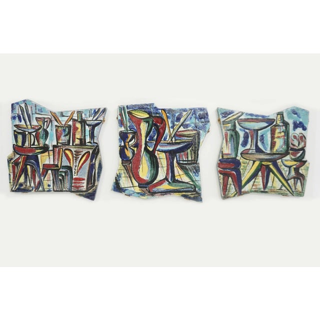 Metal Large Italian Decorative Cocktail Bar Ceramic Tiles, 1950s, Set of 3 For Sale - Image 7 of 7