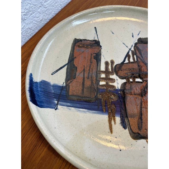 Mid Century Modern Studio Pottery Charger Dish Signed, Abstract Brutalist Design For Sale - Image 4 of 8