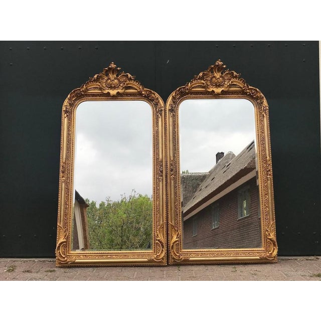 Late 20th French Louis XVI Gold Beech Floor Mirrors Pair For Sale - Image 18 of 18