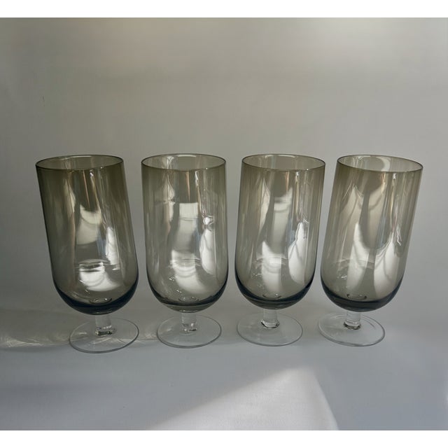 Tall Set of 4 Crystal Tawny & Clear Stem Glasses, 1970's For Sale - Image 17 of 18