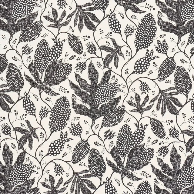 SAMPLE - Schumacher x Marian Mcevoy Polka Dot Jungle Fabric In Black & Cream For Sale