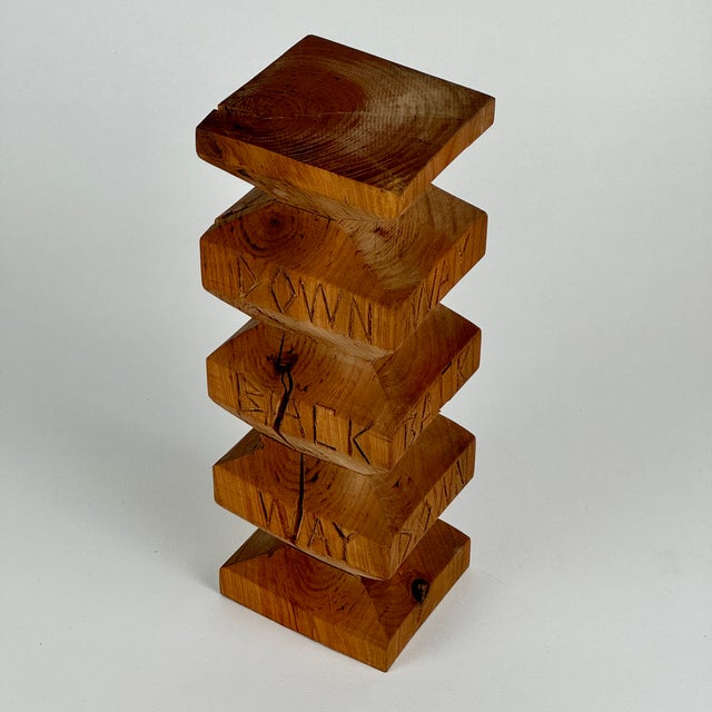 1940s 1940s Folk Art Carved Wooden Sculpture in Architectural Geometric Form With Carved Words, Signed For Sale - Image 5 of 8
