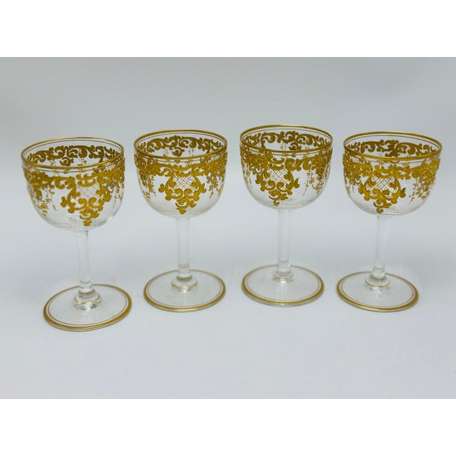 Hollywood Regency Vintage Gold Embellished Glasses, Set of Four For Sale - Image 3 of 5
