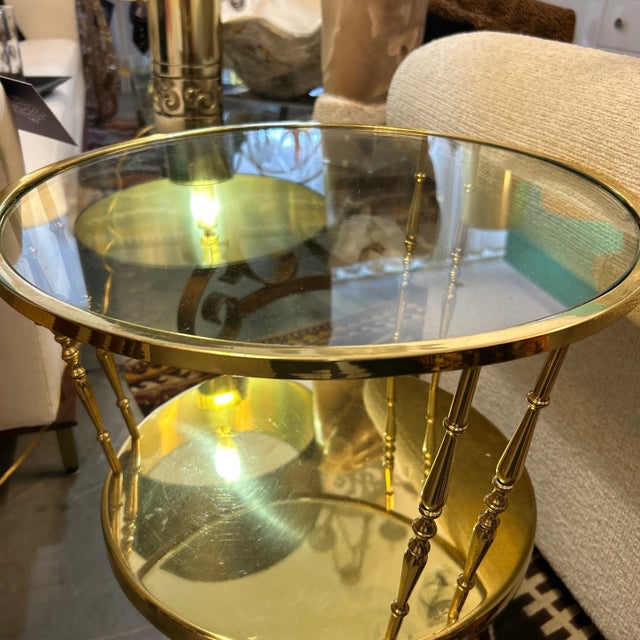 Italian Solid Brass Two Tier Side Tables With Recessed Glass Tops a Pair For Sale - Image 10 of 10