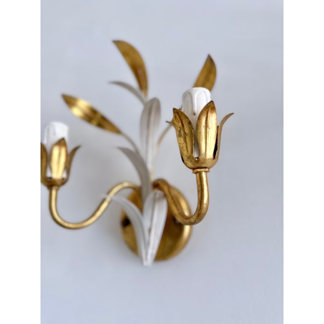 Italian Gilt and White Tole Two-Light Wall Sconces Masca, 1970s, Set of 2 For Sale - Image 16 of 17