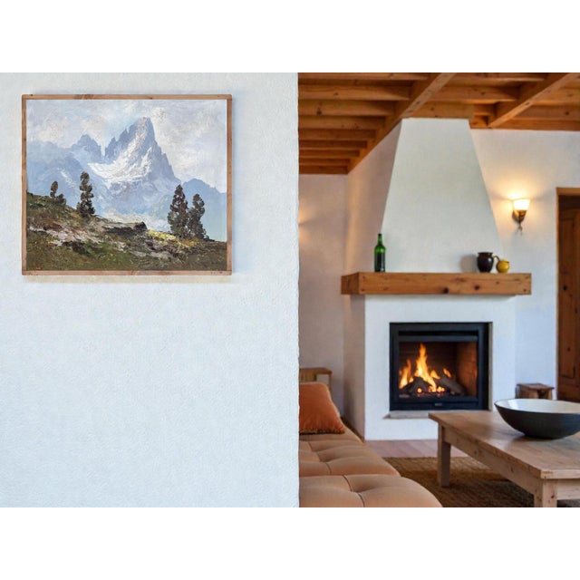 Cimon Della Pala Alpine Landscape with Dolomites, 20th Century, Oil on Canvas For Sale - Image 10 of 13