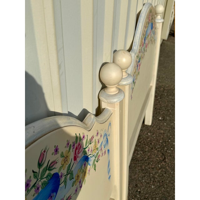 Vintage 1993 Signed Hand Painted Floral Twin Headboards- A Pair For Sale - Image 11 of 11