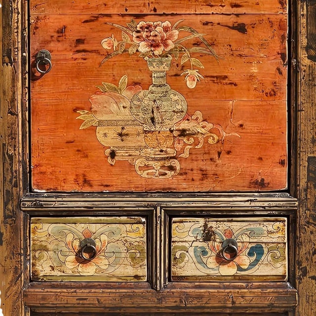 Early 20th Century Hand-Painted Mongolian Elmwood Chinese Chest Cabinet For Sale - Image 6 of 16