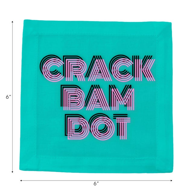 Mahjong Crack Bam Dot Acqua Pink Cotton Sateen Cocktail Napkins, Set of 4 For Sale - Image 4 of 5