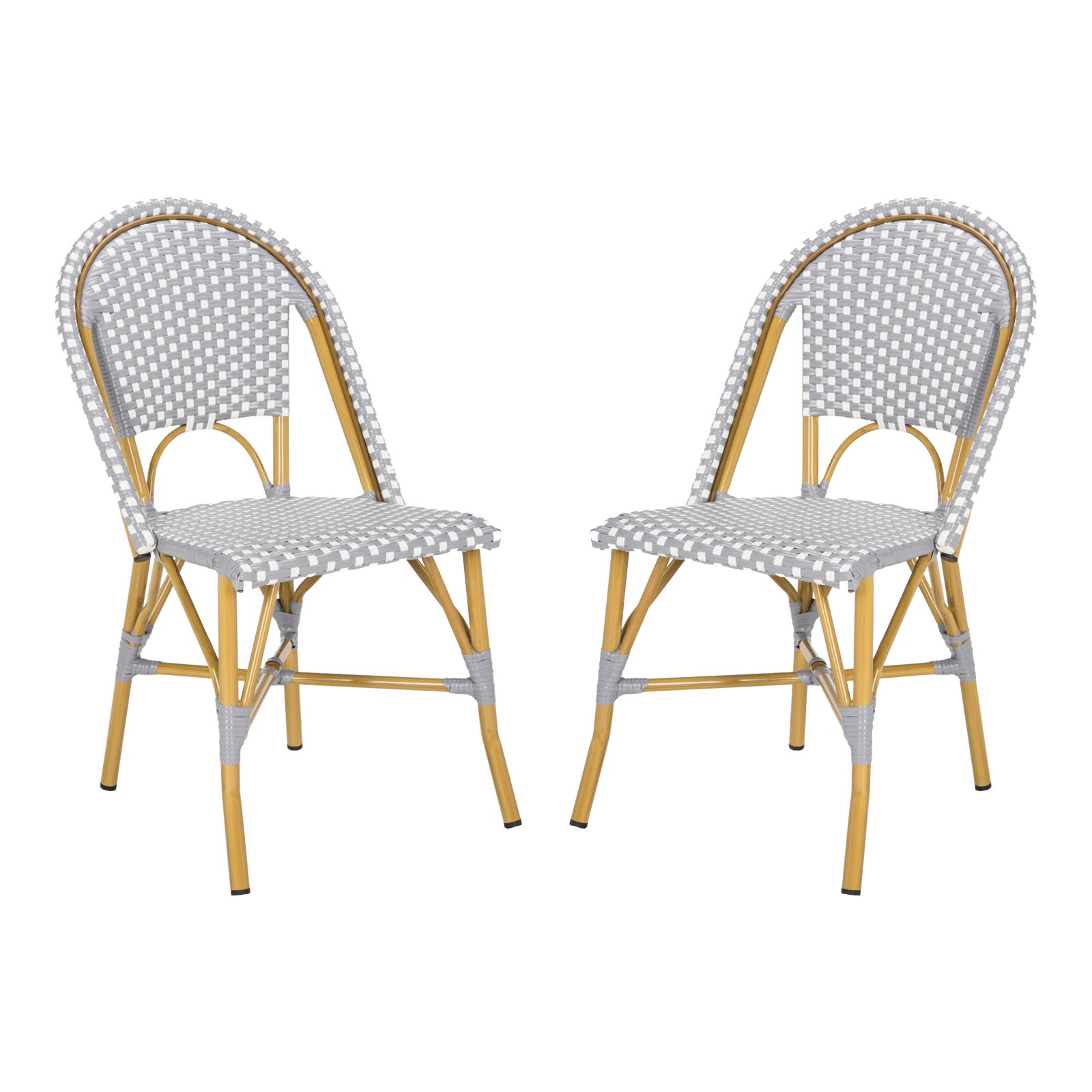 IndoorOutdoor French Bistro Rattan Stacking Side Chair in Grey & White