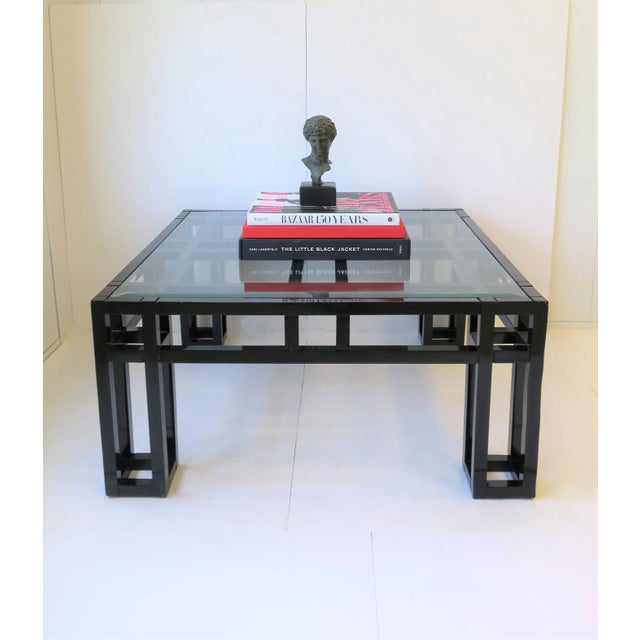 Wood Post Modern Black Lacquer and Glass Geometric Square Coffee Table, Circa 1980s For Sale - Image 7 of 13