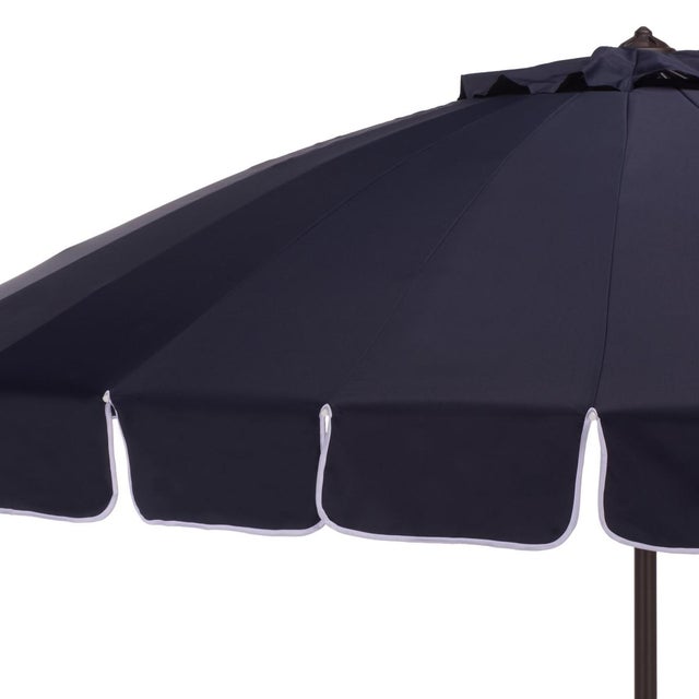Modern Panza 9 Ft Crank Umbrella, Navy/Brown Pole For Sale - Image 3 of 8