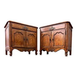 1970s Baker Furniture French Provincial Oak Two Door Nightstands With One Drawer - a Pair For Sale