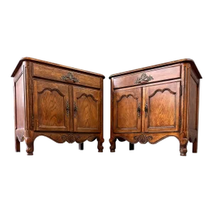 1970s Baker Furniture French Provincial Oak Two Door Nightstands With One Drawer - a Pair