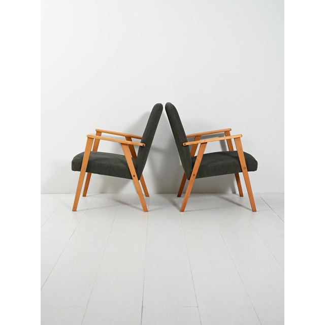 Scandinavian Beech Armchairs in Grey Upholstery, 1950s, Set of 2 For Sale - Image 12 of 12