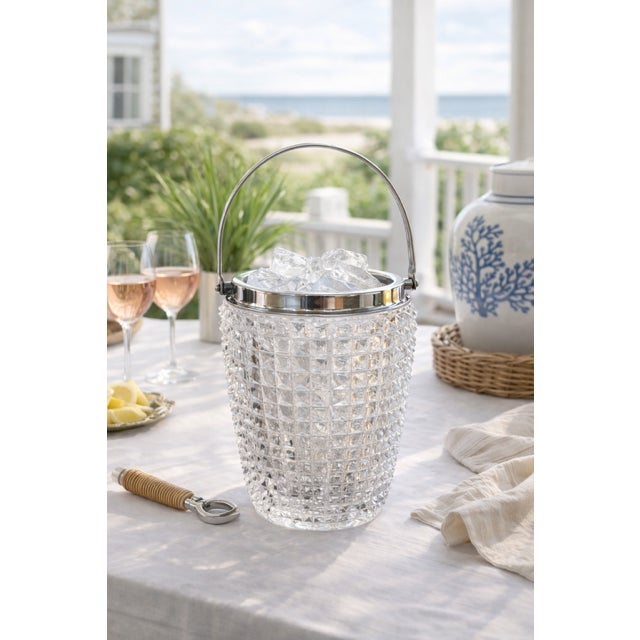 Vintage Cut Crystal Cocktail Ice Bucket With Chrome Swing Handle For Sale - Image 4 of 13