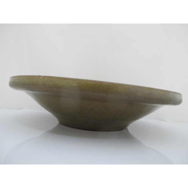 Celadon Chinese Longquan Ming Style Celadon Olive Green Fluted Shallow Bowl Dish For Sale - Image 8 of 9