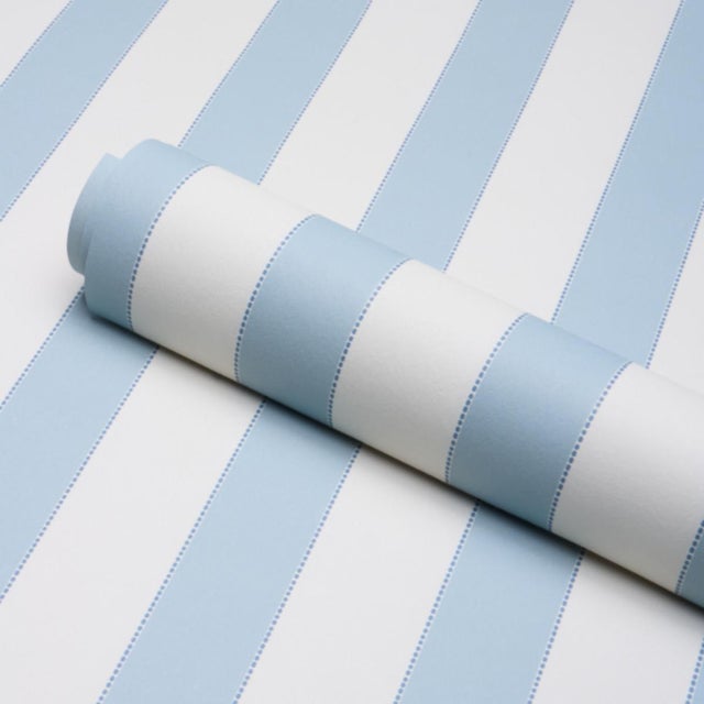 Schumacher Schumacher Louise Stripe Wallcovering In Blue For Sale - Image 4 of 6