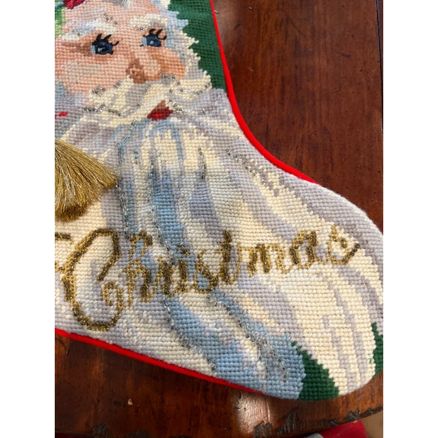 Textile Vintage 1990s Santa Hand Knot Needlepoint Stocking For Sale - Image 7 of 8