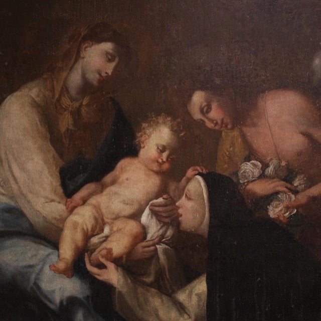 Early 18th Century Italian Artist, Adoration of Saint Rose of Lima with Madonna and Child, 1730, Oil on Canvas For Sale - Image 5 of 15