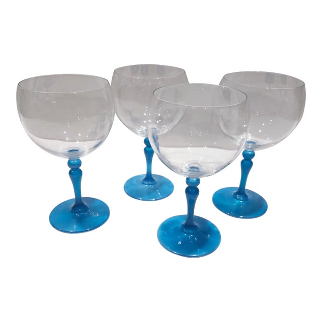 Vintage Gin Goblets With Sapphire-Color Stems- Set of 4 For Sale