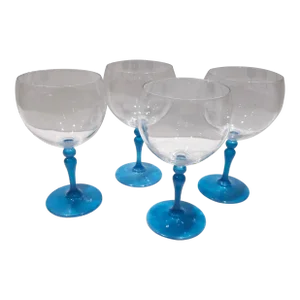 Vintage Gin Goblets With Sapphire-Color Stems- Set of 4